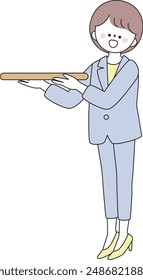 Illustration of a woman in a suit holding a tray