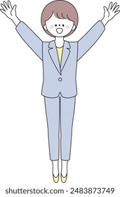 Illustration of a woman in a suit looking happy with her arms outstretched