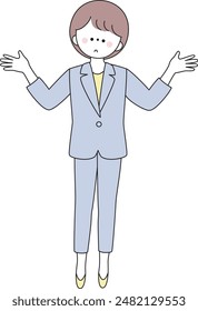 Illustration of a woman in a suit making a gesture with her arms outstretched