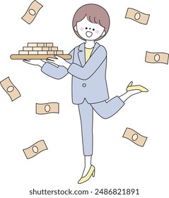 Illustration of a woman in a suit making money