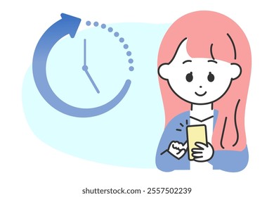 Illustration of a woman in a suit with mobile phone trying to improve efficiency