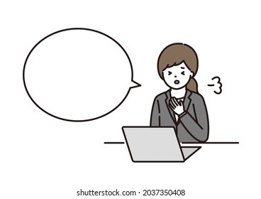 Illustration of a woman in a suit nervous at an online meeting
