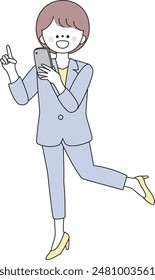 Illustration of a woman in a suit operating a smartphone