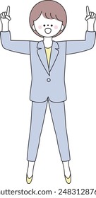 Illustration of a woman in a suit pointing up