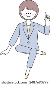 Illustration of a woman in a suit pointing and explaining with her legs crossed