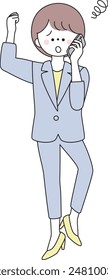 Illustration of a woman in a suit raising her fist in frustration while on the phone