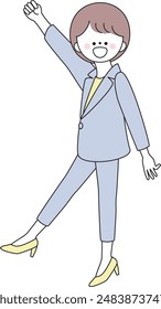 Illustration of a woman in a suit raising her fist and saying "Ah, ah, oh!"