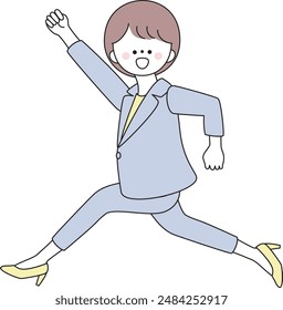 Illustration of a woman in a suit running with a fist pump