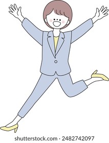 Illustration of a woman in a suit running happily with her arms raised