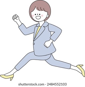 Illustration of a woman in a suit running with a smile