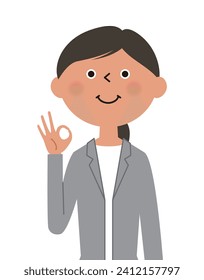 It is an illustration of a woman in a suit signing OK.