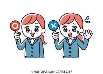 Illustration of a woman in a suit that can be used in a quiz
