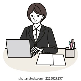 Ilustración de una mujer de traje con computadora