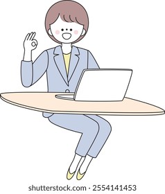 Illustration of a woman in a suit using a computer