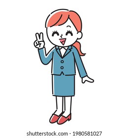 Illustration of a woman in a suit (V sign)