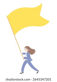 Illustration of a woman in a suit waving a flag