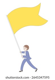 Illustration of a woman in a suit waving a flag