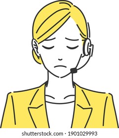 Illustration of a woman in a suit wearing a headset to apologize