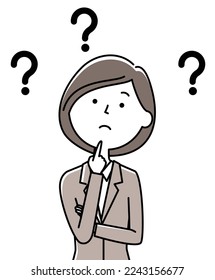 It is an illustration of a woman in a suit who wonders.