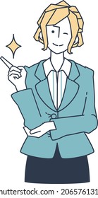 Illustration of a woman in a suit winking