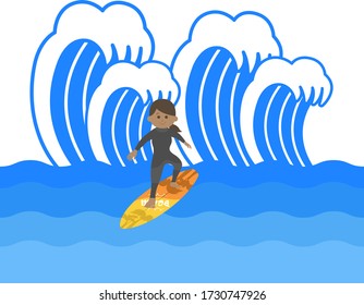 Illustration of a woman surfing.
