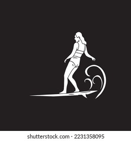 
illustration of woman surfing made in classic handmade style