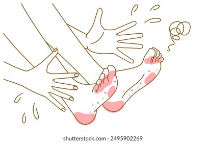 Illustration of a woman surprised by athlete's foot, corns, and calluses on her feet (body parts)