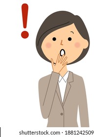 Illustration of a woman in a surprised suit.