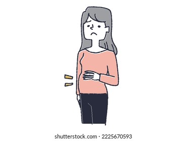  Illustration of a woman with a swollen stomach during menstruation