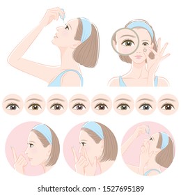 Illustration Of A Woman Taking Care Of Eyes : Contact Lens