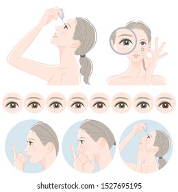 Illustration Of A Woman Taking Care Of Eyes : Contact Lens