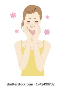 Illustration of a woman taking care of her skin