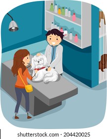 Illustration of a Woman Taking Her Dog to the Veterinarian for a Check Up