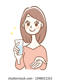 Illustration of a woman taking medicine