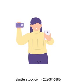 illustration of a woman taking a picture or selfie. take a photo of his own face and show an identity card. smile and style or pose. flat style. vector design