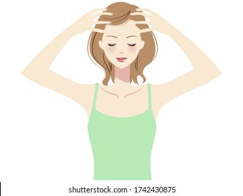 Illustration of a woman taking self care of her hair