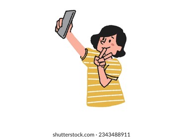  Illustration of a woman taking a selfie with her smartphone