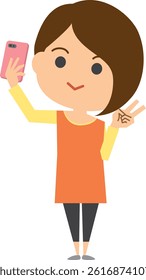 Illustration of a woman taking a selfie with a smartphone