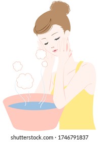 Illustration of a woman taking a steam