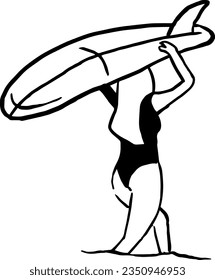 Illustration of a woman taking a surfboard to the beach