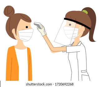 It is an illustration of a woman taking a temperature measurement.