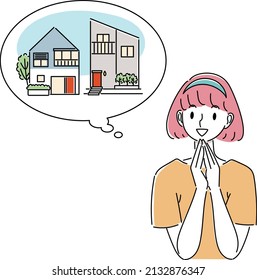 Illustration of a woman talking about the merits of living in a detached house
