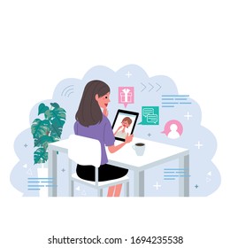 Illustration of a woman talking online
