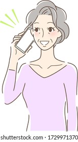 Illustration of a woman talking with a smartphone smiling