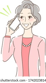 Illustration of a woman talking with a smartphone smiling
