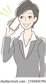 Illustration of a woman talking with a smartphone smiling