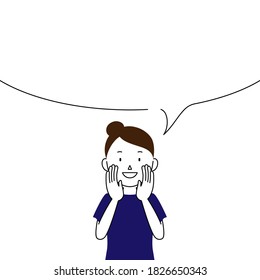 Illustration of a woman telling something with a speech bubble (advertisement announcement, notice)