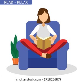 illustration of a woman that read a book on armchair