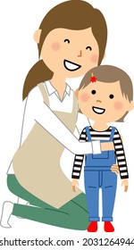 It is an illustration of a woman and a toddler in an apron.