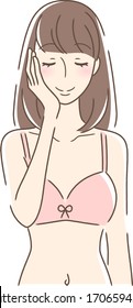 Illustration of a woman touching her cheek with her palm